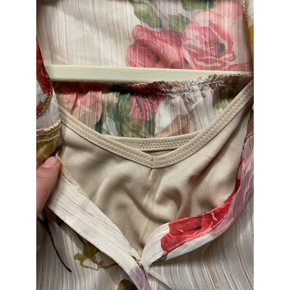 Hope Springs Rose Floral Blouse Metallic Stripe Button Front XL NWT - Picture 3 of 7